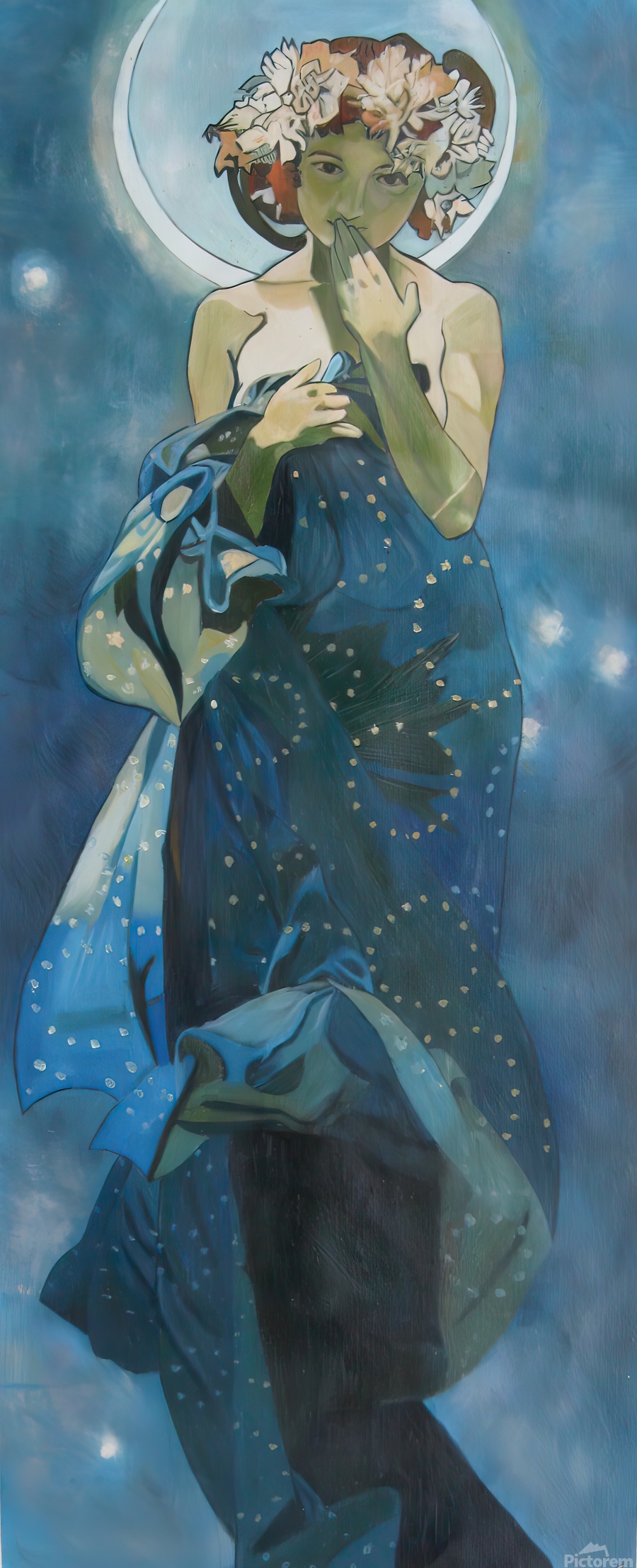 Moon memory 絵画原画 Moon and stars by Alphonse Mucha Wall Art