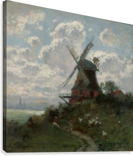Windmill on cloudy day Canvas Print