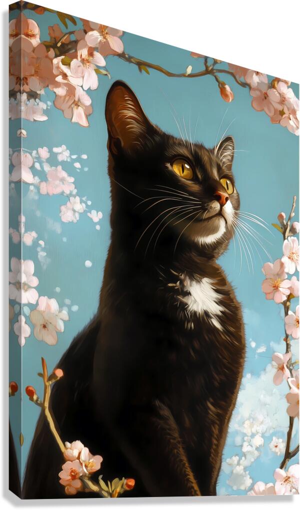 Spring black cat Canvas Print