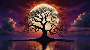 Crimson Sky & Obsidian Tree: A Surreal Dreamscape