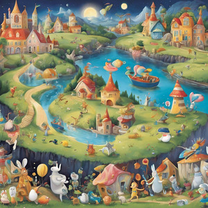 Step into a world of whimsy and wonder with this playful mural. Quirky characters frolic amidst a landscape of fantastical delights their antics bringing joy to all who behold them