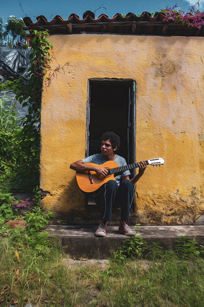 brazilian kid on a guitar Print
