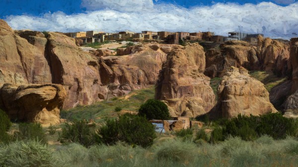 Acoma Pueblo in Oil with Foreground by Nicholas