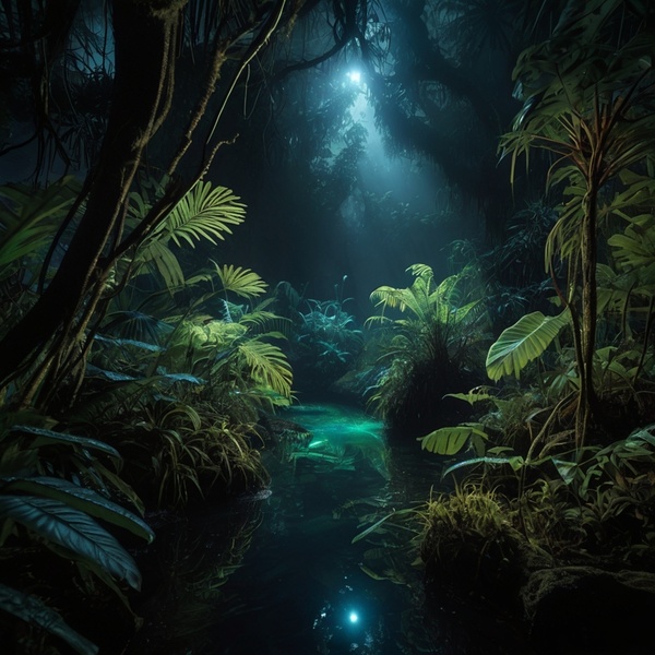 Bioluminescent Jungle A jungle where all the plants and animals emit a gentle bioluminescent glow by moustafa elsayed