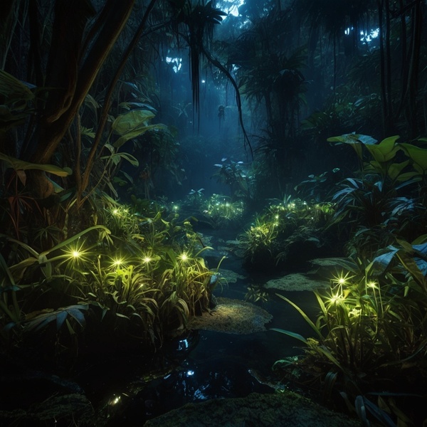 Bioluminescent Jungle A jungle where all the plants and animals emit a gentle bioluminescent glow by moustafa elsayed