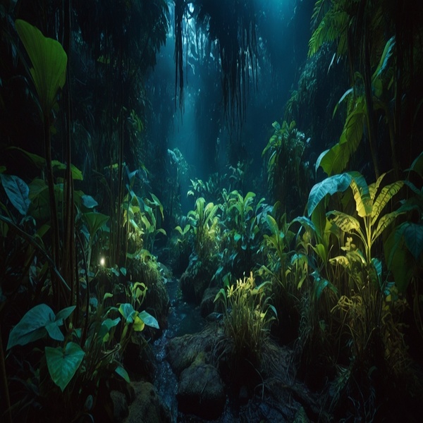 Bioluminescent Jungle A jungle where all the plants and animals emit a gentle bioluminescent glow by moustafa elsayed