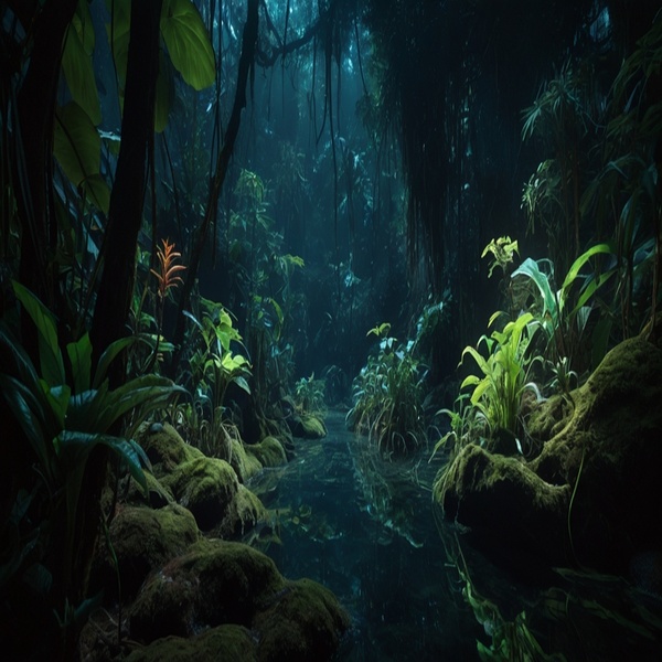 Bioluminescent Jungle A jungle where all the plants and animals emit a gentle bioluminescent glow by moustafa elsayed