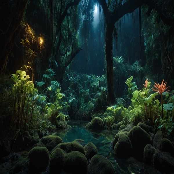 Bioluminescent Jungle A jungle where all the plants and animals emit a gentle bioluminescent glow by moustafa elsayed