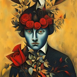 Outside her gate with roses