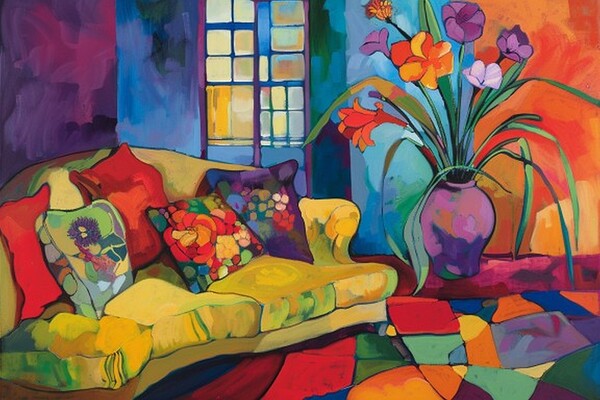 INTERIOR WITH BLOOMS Print