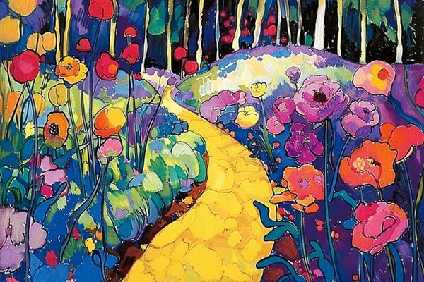 VIBRANT PATHWAY THROUGH FLORA Print