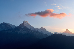 Stunning sunrise illuminates the South Annapurna mountain range from Poon Hill 
