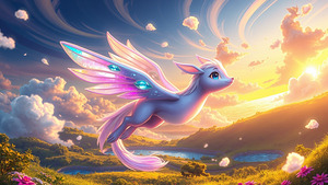 Image of an angel with the shape of a horse but an angel that flies