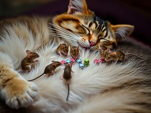  A Group of Mice Playing Cards on a Cat’s