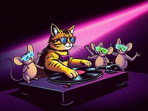 Visual: A hipster cat spins records on a turntable