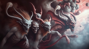 Classic art mural style infrared spectrum depicting imaginary