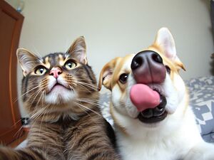  A Cat and a Dog Taking a Selfie Together