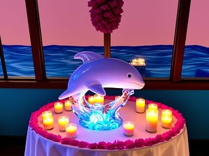 The dolphin with candles on the table is amazing and beautiful