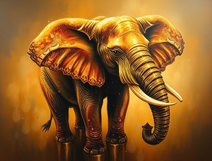 A luxurious sparkling elephant in a classic oil p