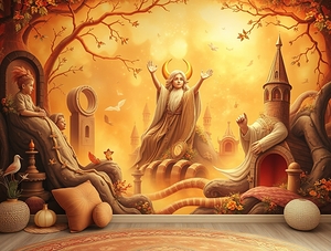 A children s wall mural in a radiant and luxuriou