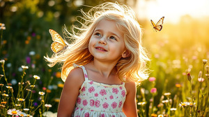 Girl playing with butterflies