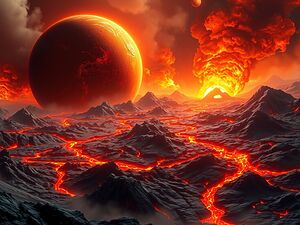 A Fiery Lava Planet with Molten Rivers and Volcanic Eruptions