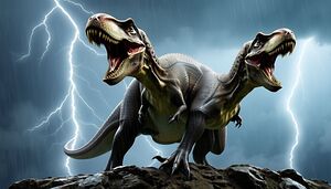 Tyrannosaurus Rex Roaring in a Storm