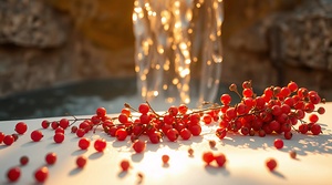 Warm golden hour light illuminates adorable red b