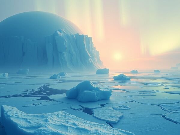 An Ice Planet with Frozen Oceans and Floating Icebergs Print