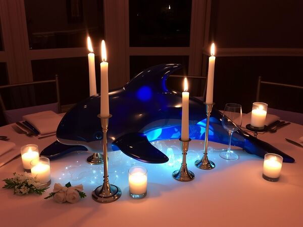 The dolphin with candles on the table is amazing and beautiful Print