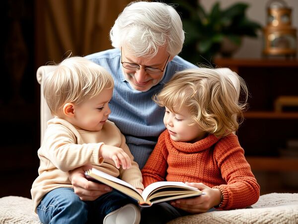 A Grandparent Reading a Story to a Child Print