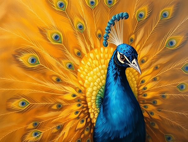 A majestic peacock in a classic oil painting styl Print