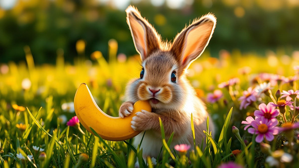  The rabbit eats bananas Print