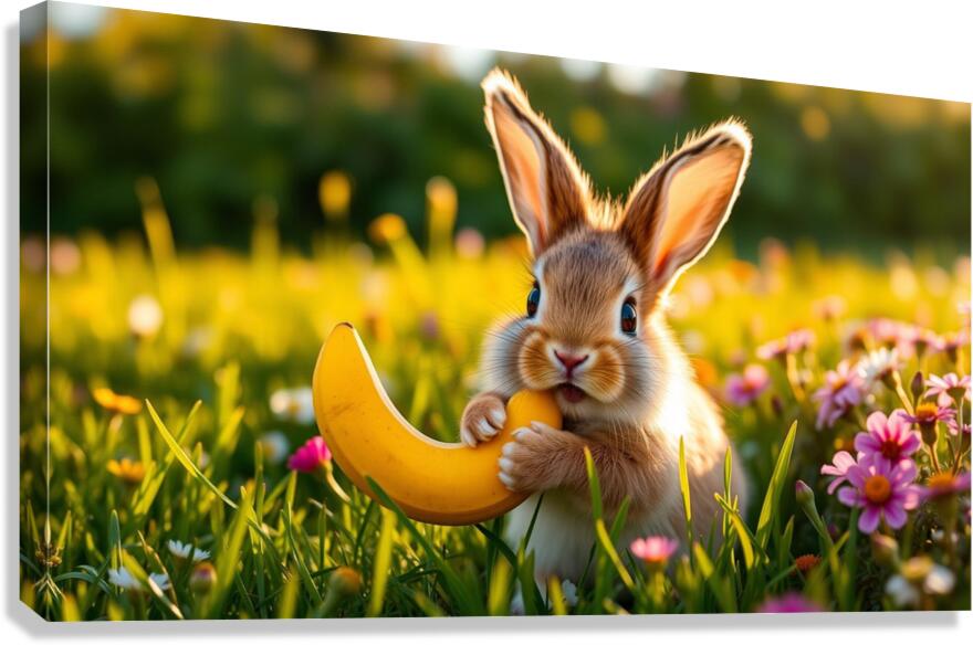  The rabbit eats bananas Canvas Print