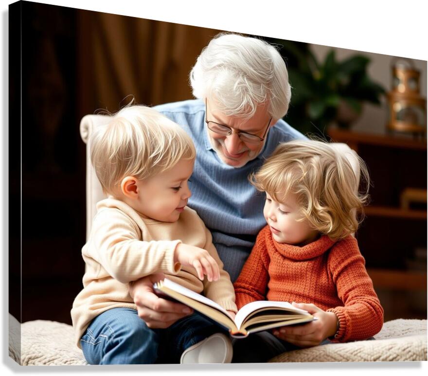 A Grandparent Reading a Story to a Child Canvas Print
