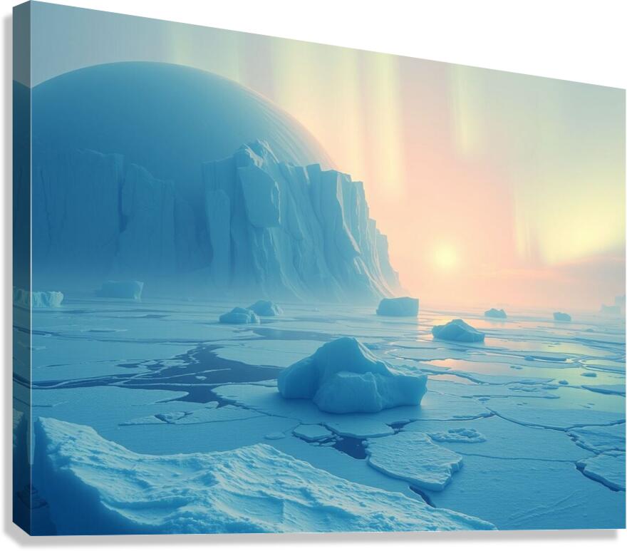 An Ice Planet with Frozen Oceans and Floating Icebergs Canvas Print
