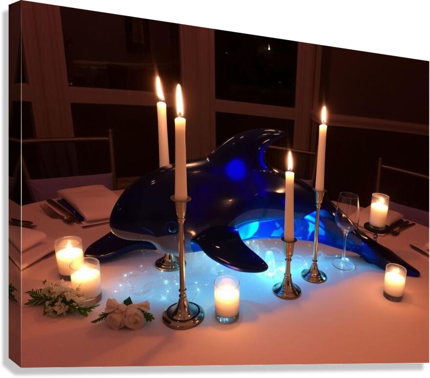 The dolphin with candles on the table is amazing and beautiful Canvas Print
