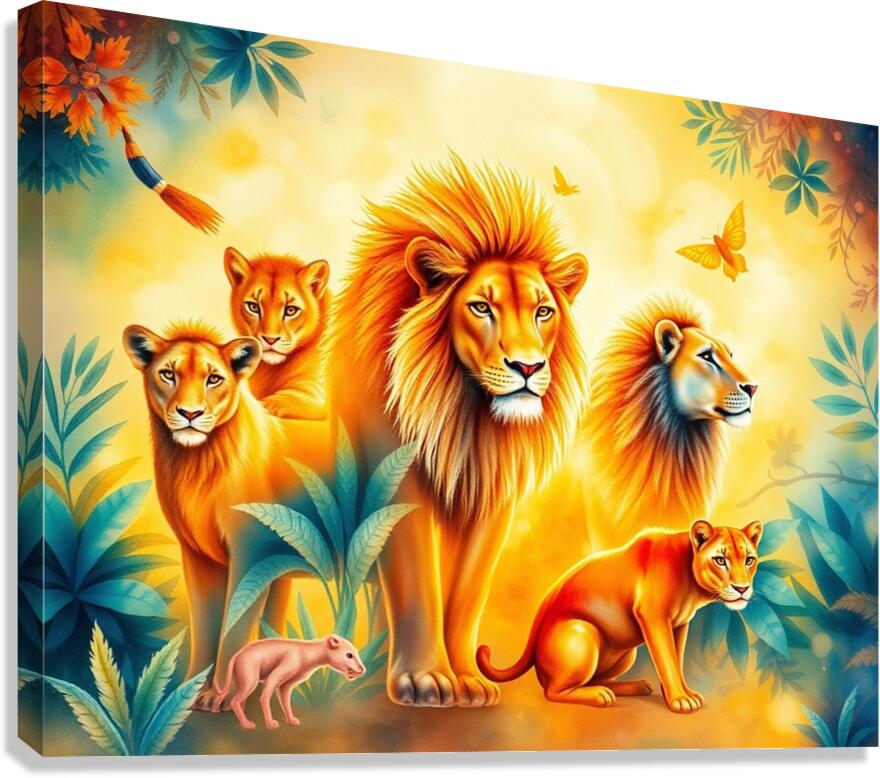 A vibrant watercolor painting depicting a group o Canvas Print
