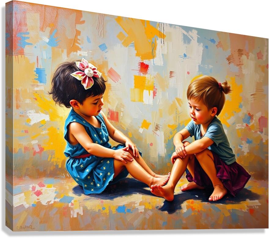 Oil painting depicting children playing rich text Canvas Print