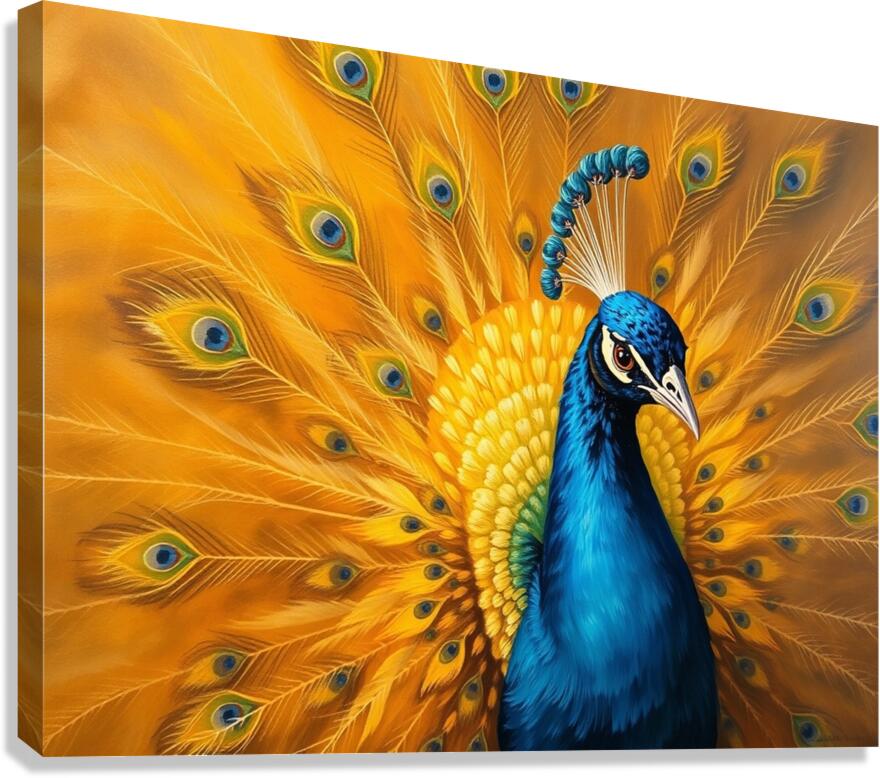 A majestic peacock in a classic oil painting styl Canvas Print