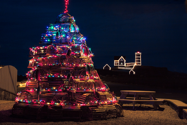 Nubble lighthouse and lobster pot tree by Jeff Folger