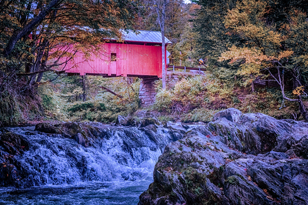 Rustic Vermont Red Covered Bridge by Jeff Folger