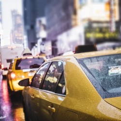 Taxi cab in the rain in NYC