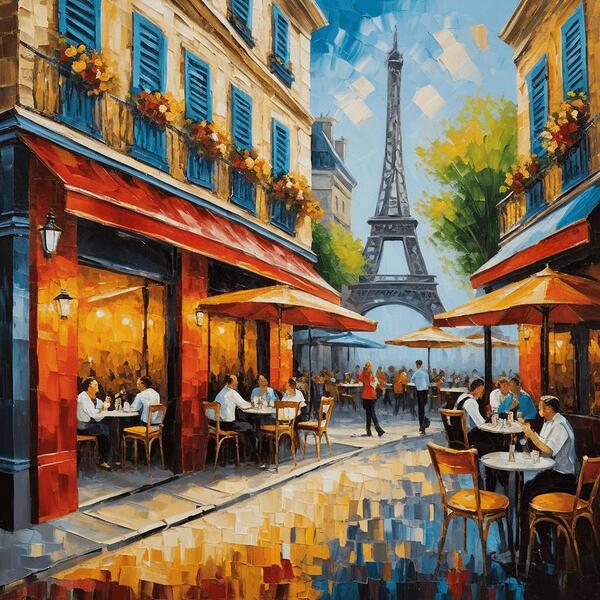 Parisian Charm: Cafe and Tower by Visual Orchid