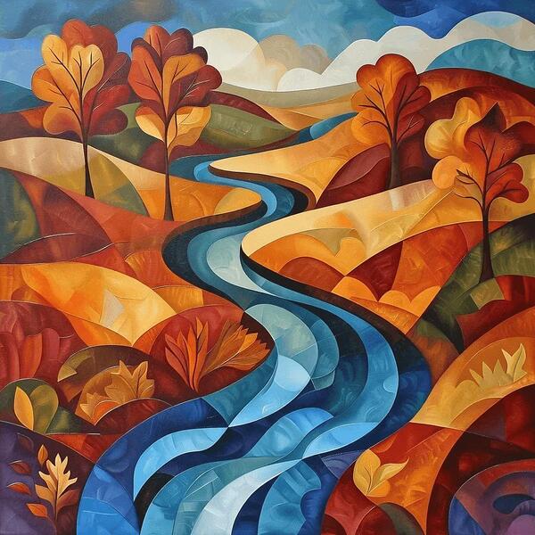 Geometric Currents: An Autumn River by Visual Orchid