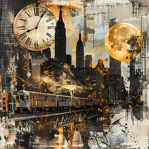 Clock Train Moon NYC 2