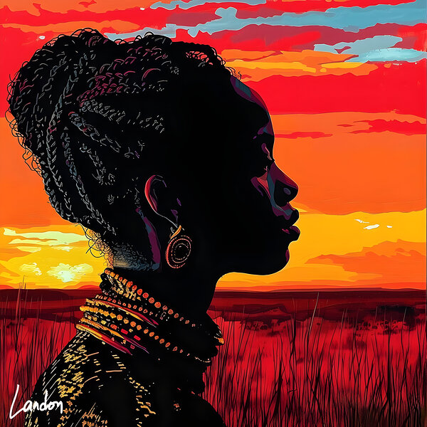 African Womans Sunset 1 Print