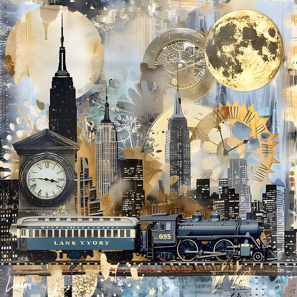 Clock Train Moon NYC by Landon