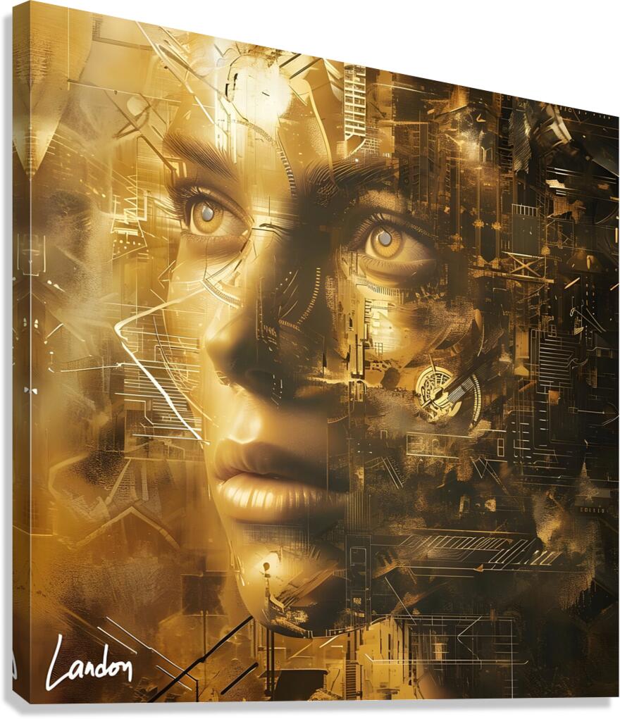Golden Mechanical Face 3 Canvas Print