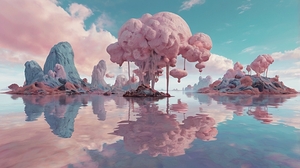 Pink Dream Reflection: Bizarre Surreal Landscape Art